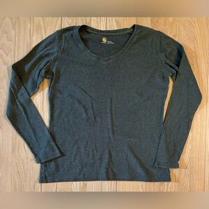 Carhartt Women’s Long-Sleeve, V-Neck, Dark Olive Top, Size Small (4-6)
